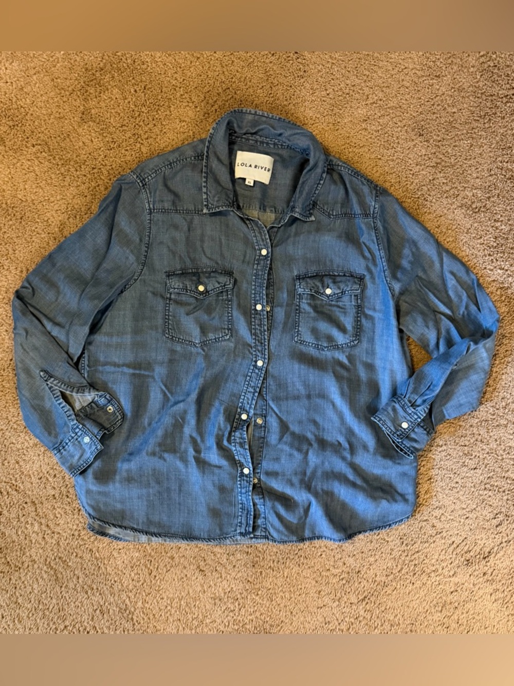 LOLA RIVER Denim Blue Soft Tencel Lyocell Snap-Down Shirt, Women’s Size XL. - Picture 2 of 7